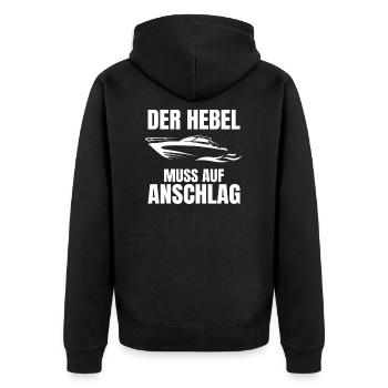 Boot Bootsführerschein Bootsbesitzer Kapitän - Unisex Premium Bio Zip Hoodie - Schwarz - Hinten - Nico (187cm)