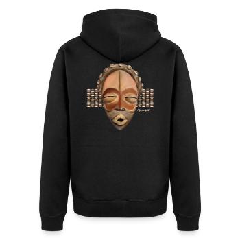 African Mask, INTOU - Unisex Premium Organic Zip Hoodie - black - Back - Nico (187cm)