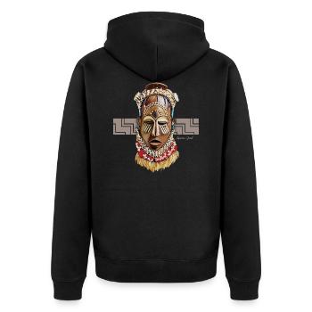 African mask, Benin - Unisex Premium Organic Zip Hoodie - black - Back - Nico (187cm)