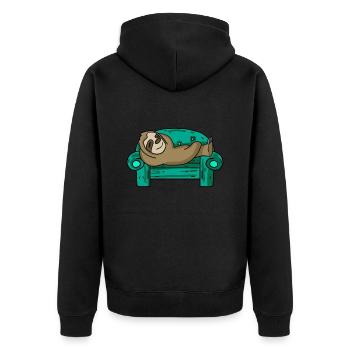 Faultier lustig auf Sofa Geschenk - Unisex Premium Bio Zip Hoodie - Schwarz - Hinten - Nico (187cm)