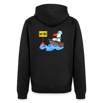Moin Seemann Möwe Seemöwe Boot - Unisex Premium Bio Zip Hoodie - Schwarz - Hinten - Nico (187cm)