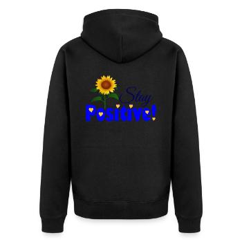 ❤️🌻Stay Positive-Inspirational Sunflower Quote - Unisex Premium Organic Zip Hoodie - black - Back - Nico (187cm)