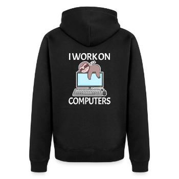 I work on computers Computer Nerd faul lustig - Unisex Premium Bio Zip Hoodie - Schwarz - Hinten - Nico (187cm)