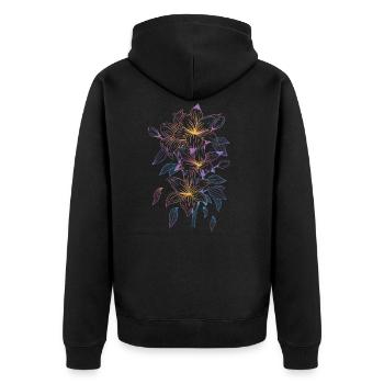 Lilien mit Regenbogenmotiv - Unisex Premium Bio Zip Hoodie - Schwarz - Hinten - Nico (187cm)