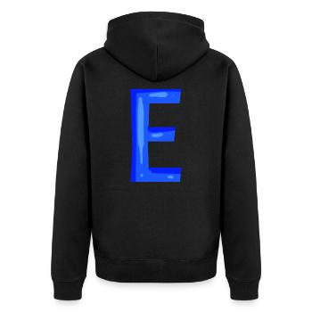 Letter E initial letter blue - Unisex Premium Organic Zip Hoodie - black - Back - Nico (187cm)