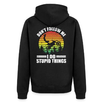 Sunset Freestyle Motocross Supercross Motorrad - Unisex Premium Bio Zip Hoodie - Schwarz - Hinten - Nico (187cm)