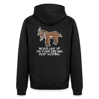 Gib deine Träume nicht auf Schlaf weiter - Unisex Premium Bio Zip Hoodie - Schwarz - Hinten - Nico (187cm)