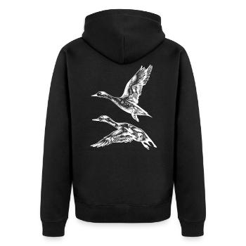Flug Ente - Unisex Premium Bio Zip Hoodie - Schwarz - Hinten - Nico (187cm)