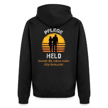Pflege Held Pflegehero - Unisex Premium Bio Zip Hoodie - Schwarz - Hinten - Nico (187cm)