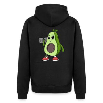 Avocado Sport Fitness Gym Hantel - Unisex Premium Bio Zip Hoodie - Schwarz - Hinten - Nico (187cm)