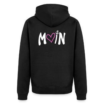 Moin Herz Anker Plattdeutsch - Unisex Premium Bio Zip Hoodie - Schwarz - Hinten - Nico (187cm)