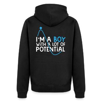 Kind Junge Jungs Geschenk - Unisex Premium Bio Zip Hoodie - Schwarz - Hinten - Nico (187cm)