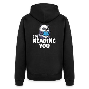 Panda Psychologe - Unisex Premium Bio Zip Hoodie - Schwarz - Hinten - Nico (187cm)