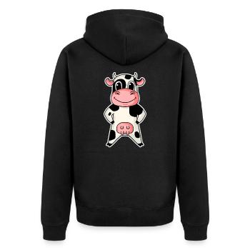 Kuh Bauer Landwirtschaft Illustration - Unisex Premium Bio Zip Hoodie - Schwarz - Hinten - Nico (187cm)
