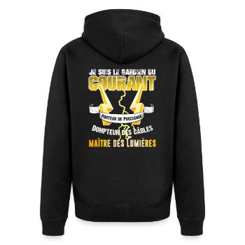 Cadeau Humoristique Électricien, Jeux de mots - Veste à capuche bio Premium Unisexe - noir - Dos - Nico (187cm)