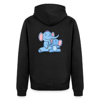Elephant Family Siblings - Unisex Premium Organic Zip Hoodie - black - Back - Nico (187cm)