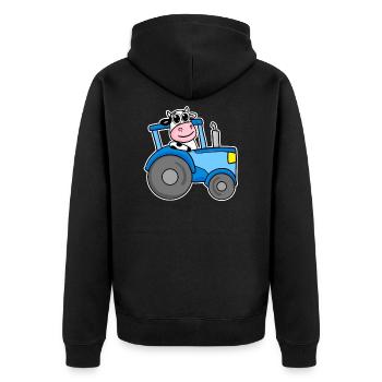 Kuh Traktor Illustration - Unisex Premium Bio Zip Hoodie - Schwarz - Hinten - Nico (187cm)