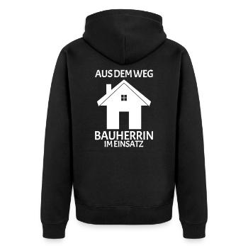 Bauherrin Aus dem Weg - Unisex Premium Bio Zip Hoodie - Schwarz - Hinten - Nico (187cm)