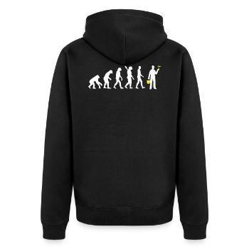 Maler - Evolution des Menschen / Darwin gelb - Unisex Premium Bio Zip Hoodie - Schwarz - Hinten - Nico (187cm)