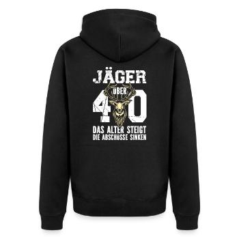 Jäger über 40 - Lustiges 40erDesign für Waidmänner - Unisex Premium Bio Zip Hoodie - Schwarz - Hinten - Nico (187cm)