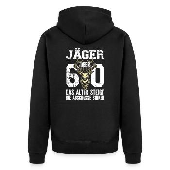 Jäger über 60 - Lustiges 60erDesign für Waidmänner - Unisex Premium Bio Zip Hoodie - Schwarz - Hinten - Nico (187cm)