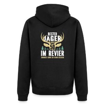 Bester Jäger über 50 im Revier - Unisex Premium Bio Zip Hoodie - Schwarz - Hinten - Nico (187cm)