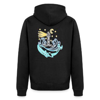 Leuchtturm Küste See Meer - Unisex Premium Bio Zip Hoodie - Schwarz - Hinten - Nico (187cm)