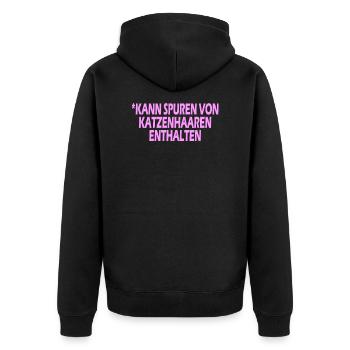 Kann Spure von Katzenhaaren enthalten - Unisex Premium Bio Zip Hoodie - Schwarz - Hinten - Nico (187cm)