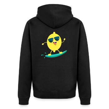 Lustiges Zitrone Surfen Sommer Frucht Design - Unisex Premium Bio Zip Hoodie - Schwarz - Hinten - Nico (187cm)