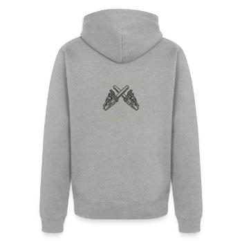 Jamais sans ma tronçonneuse - Veste à capuche bio Premium Unisexe - gris chiné - Dos - Nico (187cm)