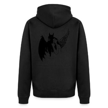 Umarme mich - Engel Dämon - Unisex Premium Bio Zip Hoodie - Schwarz - Hinten - Nico (187cm)