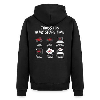 Dinge, die ich in meinem Freizeit-Traktorfahrer - Unisex Premium Bio Zip Hoodie - Schwarz - Hinten - Nico (187cm)