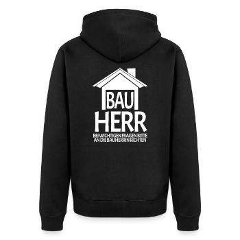 Bauherr Hausbau Baustelle - Unisex Premium Bio Zip Hoodie - Schwarz - Hinten - Nico (187cm)