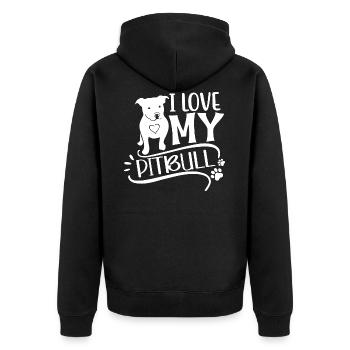 I love my pitbull - Unisex Premium Bio Zip Hoodie - Schwarz - Hinten - Nico (187cm)