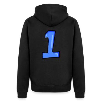 Ziffer 1 Blau - Nummer Eins - Unisex Premium Bio Zip Hoodie - Schwarz - Hinten - Nico (187cm)