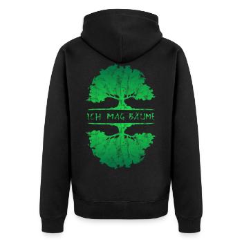 Ich mag Bäume, Lustige Sprüche, Wald, Baum, Natur - Unisex Premium Bio Zip Hoodie - Schwarz - Hinten - Nico (187cm)