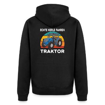 Echte Kerle fahren Traktor für Bauern u. Landwirte - Unisex Premium Bio Zip Hoodie - Schwarz - Hinten - Nico (187cm)
