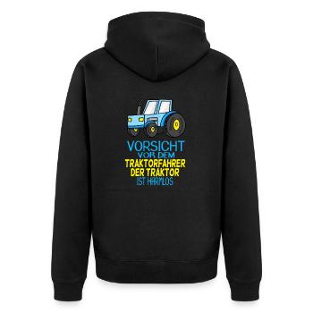 Trecker Traktorfahrer Geschenk - Unisex Premium Bio Zip Hoodie - Schwarz - Hinten - Nico (187cm)