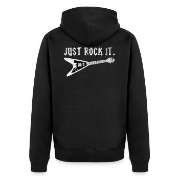 Rock Gitarrist Gitarre Heavy Metal Geschenk Shirt - Unisex Premium Bio Zip Hoodie - Schwarz - Hinten - Nico (187cm)
