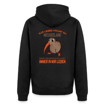 Kiwi Neuseeland - Unisex Premium Bio Zip Hoodie - Schwarz - Hinten - Nico (187cm)