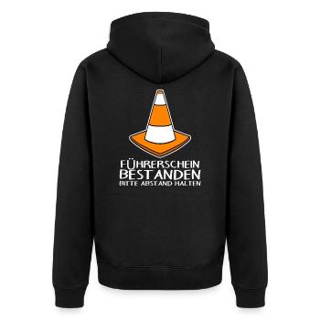 Führerschein Bestanden - Unisex Premium Bio Zip Hoodie - Schwarz - Hinten - Nico (187cm)