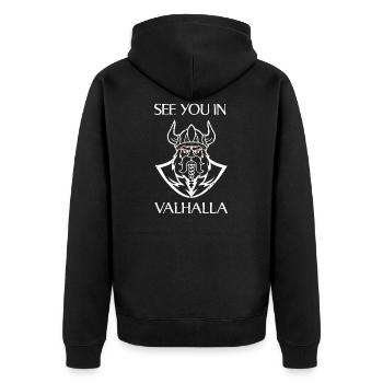 Viking Valhalla - Unisex Premium Organic Zip Hoodie - black - Back - Nico (187cm)