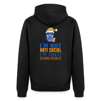 Eule Faul - Unisex Premium Bio Zip Hoodie - Schwarz - Hinten - Nico (187cm)