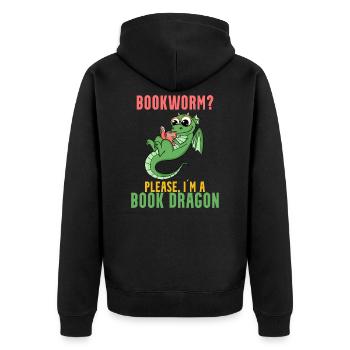 Bücher Drache Geschenk - Unisex Premium Bio Zip Hoodie - Schwarz - Hinten - Nico (187cm)