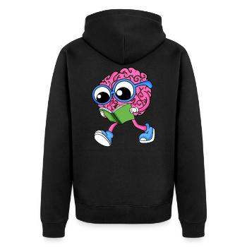 Gehirn am Lesen - Unisex Premium Bio Zip Hoodie - Schwarz - Hinten - Nico (187cm)