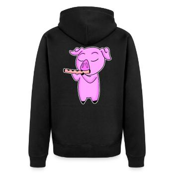 Pig plays flute - Unisex Premium Organic Zip Hoodie - black - Back - Nico (187cm)