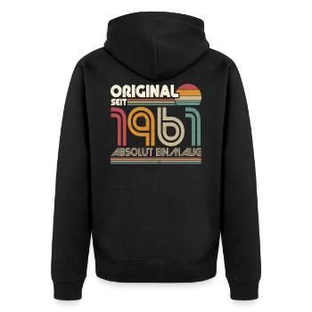 Original 1961 Jahrgang geboren Retro Geschenk - Unisex Premium Bio Zip Hoodie - Schwarz - Hinten - Nico (187cm)