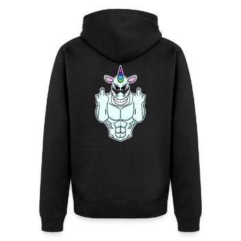Unicorn middle finger - Unisex Premium Organic Zip Hoodie - black - Back - Nico (187cm)