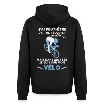 Vélo, écoute et passion vélo, humour cycliste - Veste à capuche bio Premium Unisexe - noir - Dos - Nico (187cm)