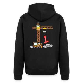 Kinder Geburtstagsshirt Bagger 1 Junge Baustelle 1 - Unisex Premium Bio Zip Hoodie - Schwarz - Hinten - Nico (187cm)